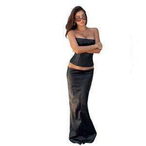 Outcast NWT Sola Faux Leather Long Black Low Rise Maxi Tube Skirt 90s Y2K XXS